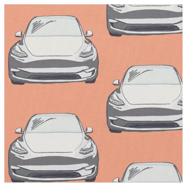 White Tesla Model Y Hand Drawn Sketch Fabric (Close Up)