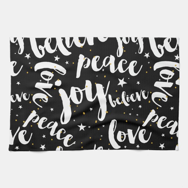 White Text Design On Black Background Kitchen Towel (Horizontal)