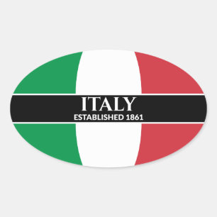 White Text Italy Established 1861 Flag Oval Sticker