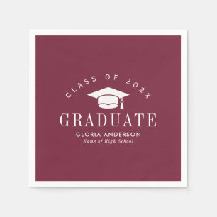 White Text Maroon Graduation Napkin