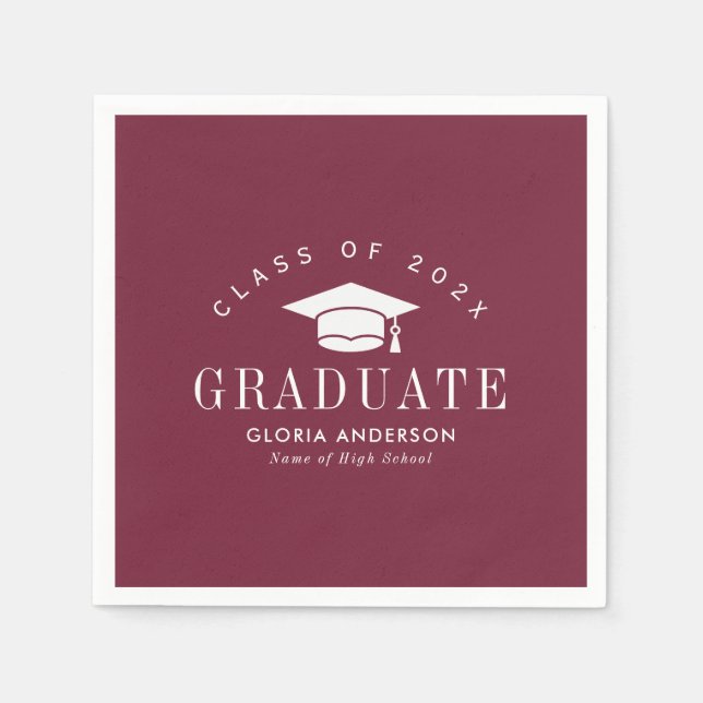 White Text Maroon Graduation Napkin (Front)