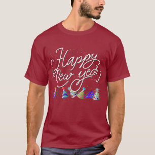 White Text With Confetti Happy New Year T-Shirt