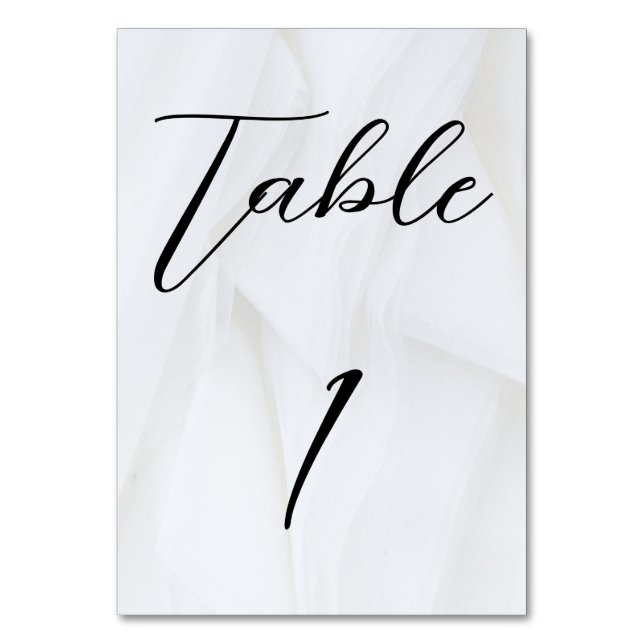 White Texture Wedding Table Card Number 1 (Front)