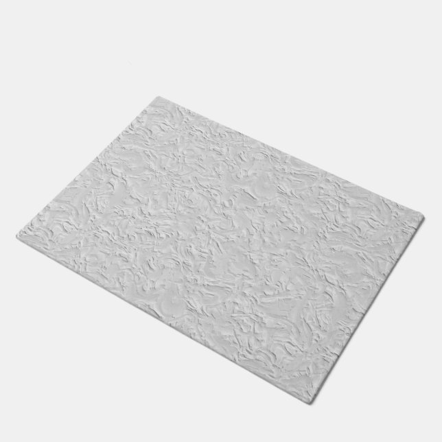 White Textured Stone, Monochrome Abstract Art Doormat (Angled)