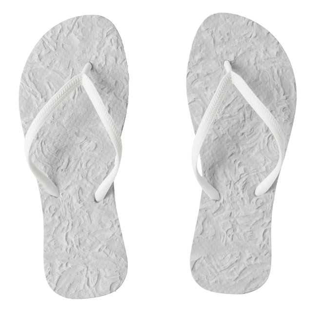 White Textured Stone, Monochrome Abstract Art Flip Flops (Footbed)