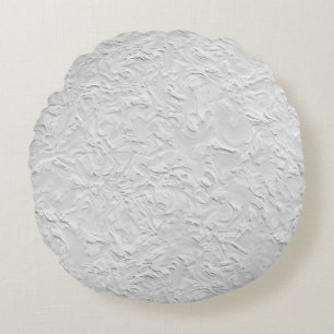 White Textured Stone, Monochrome Abstract Art Round Pillow