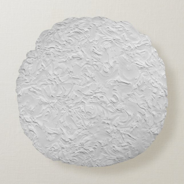 White Textured Stone, Monochrome Abstract Art Round Pillow (Front)