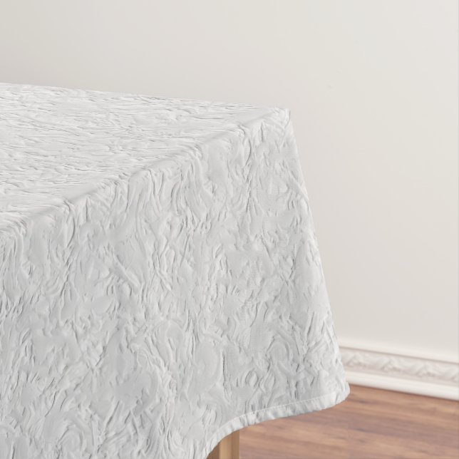 White Textured Stone, Monochrome Abstract Art Tablecloth (In Situ)