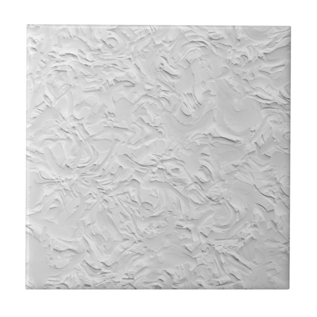 White Textured Stone, Monochrome Abstract Art Tile (Front)