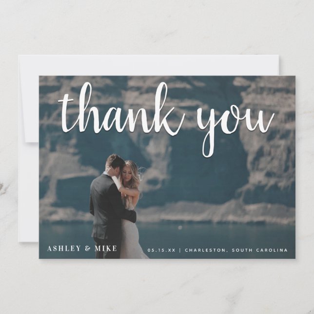 White Thank You 3 Photo Black & White Wedding Card (Front)