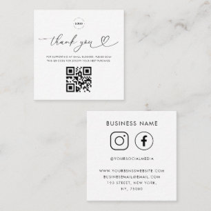 White Thank You Logo QR Code Custom Small Business Discount Card