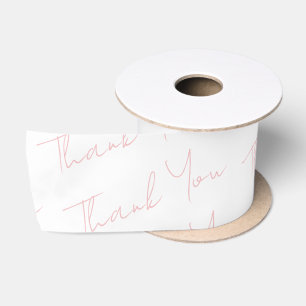 White Thank You Ribbon with Pink Calligraphy Satin Ribbon