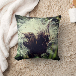 White Thistle Seed Fluff Close Up Throw Pillow