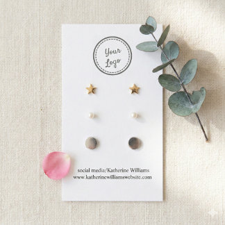 White Three Earring  Display Card |Add Your Logo