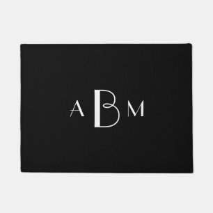 White Three Initial Monogram on Black Doormat