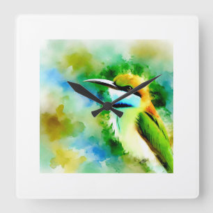 White throated Bee eater 251024AREF144 - Watercolo Square Wall Clock