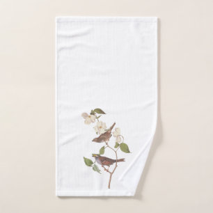 White Throated Sparrow Audubon Birds with Flowers Hand Towel