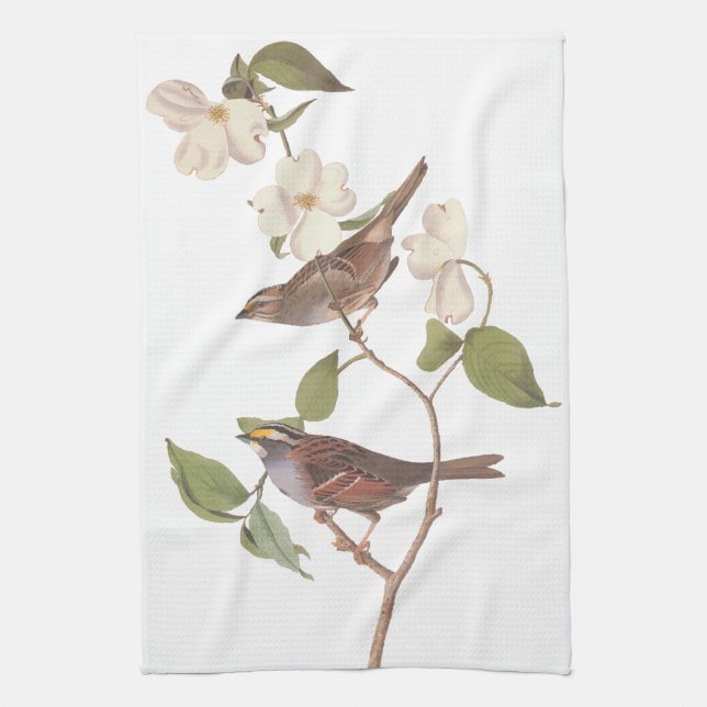 White Throated Sparrow Audubon Birds with Flowers Kitchen Towel (Vertical)