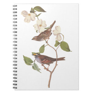 White Throated Sparrow Audubon Birds with Flowers Notebook