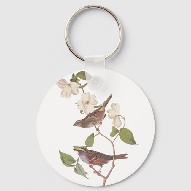 White Throated Sparrow Audubuon Bird with Flowers Keychain (Front)
