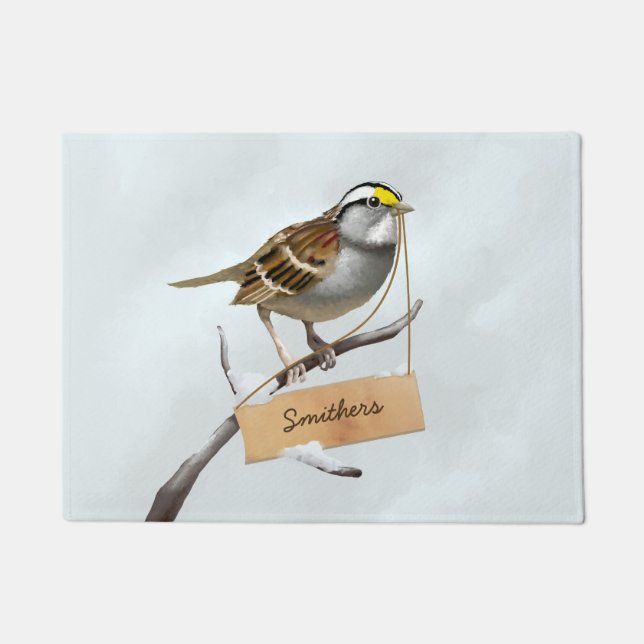 White throated sparrow customize family name doormat (Front)