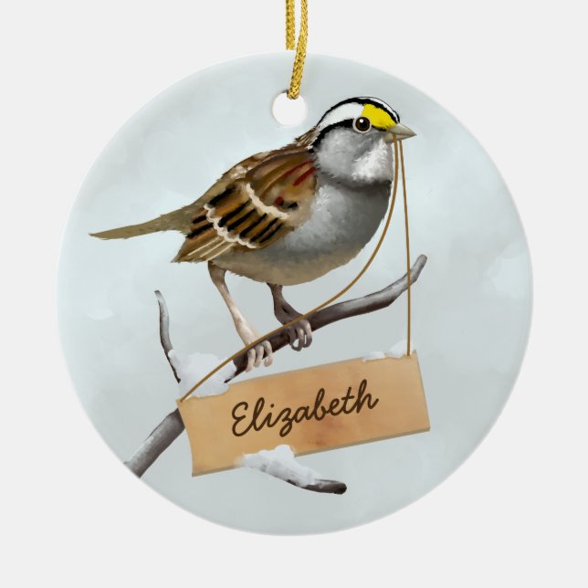White throated sparrow Customize Name Ceramic Ornament (Front)
