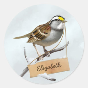 White Throated Sparrow Customize Name Classic Round Sticker