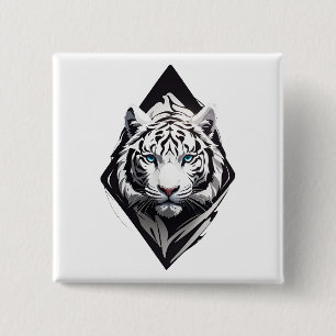 White Tiger 2 Inch Square Button