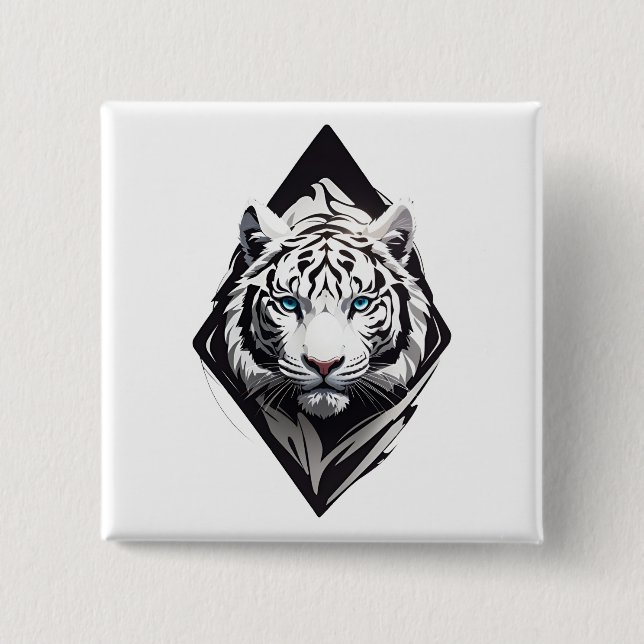 White Tiger 2 Inch Square Button (Front)