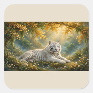 White Tiger – A Quiet Place Beneath Golden Leaves Square Sticker