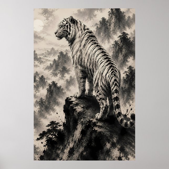 White Tiger Above the Misty Mountains Poster (Front)