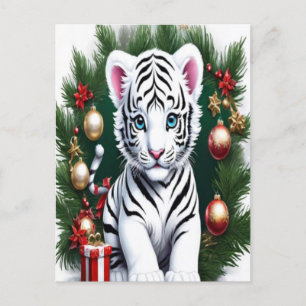 White Tiger Cub Christmas Postcard