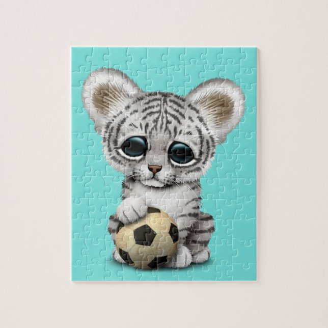 White Tiger Cub With Football Soccer Ball Jigsaw Puzzle (Vertical)