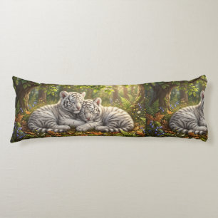 White Tiger Cubs Resting in an Enchanted Woodland Body Pillow