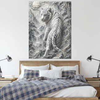 White Tiger Engraved Ink Style - Oriental Guardian Canvas Print