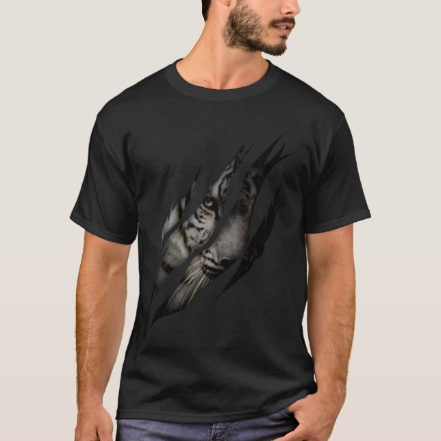 White Tiger Face Torn Claw Wild Safari Animal Cat T-Shirt (Front)
