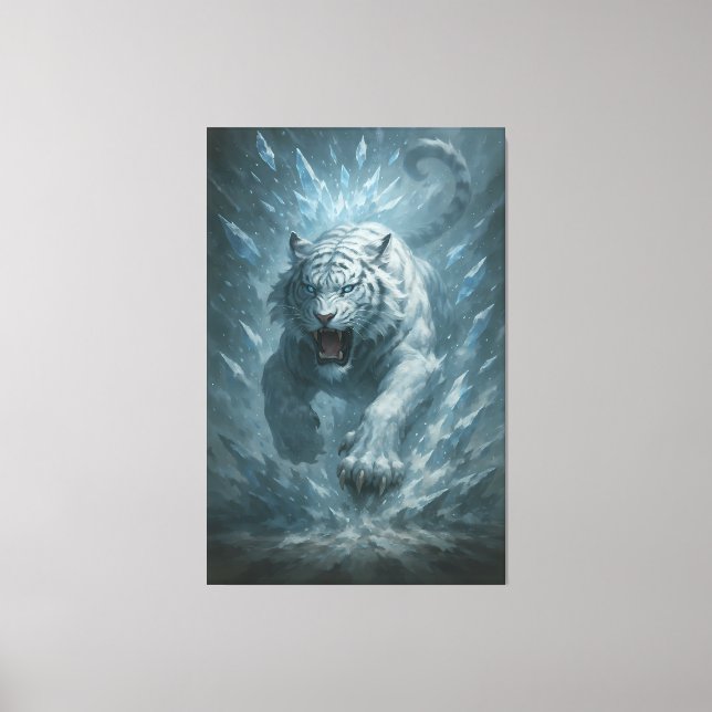 White Tiger – Frost King Ice Burst Descent – ManJi Canvas Print (Front)
