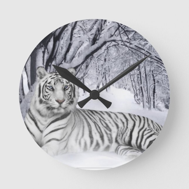white+tiger+gifts round clock (Front)