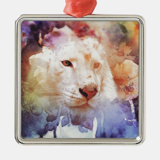 White Tiger Grunge Metal Ornament (Front)