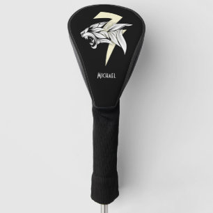 White Tiger Head And Thunderbolt Black Background Golf Head Cover