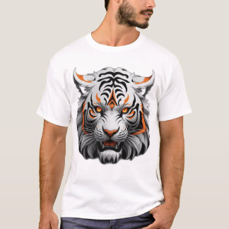 WHITE TIGER HEAD ONI STYLE, SVG, HEAD ONLY, BLACK  T-Shirt