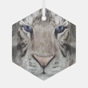 White Tiger Head Wildlife Aesthetic Glass Ornament