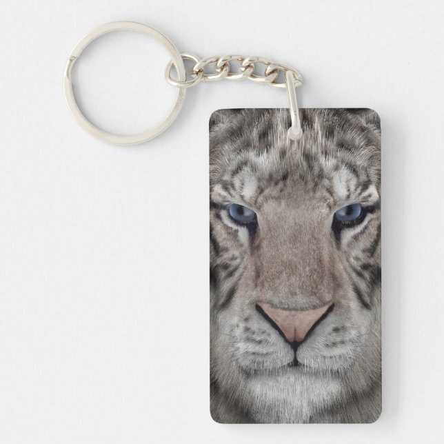 White Tiger Head Wildlife Aesthetic Keychain (Front)