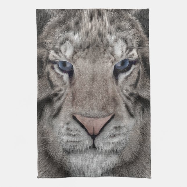 White Tiger Head Wildlife Aesthetic Kitchen Towel (Vertical)