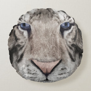 White Tiger Head Wildlife Aesthetic Round Pillow