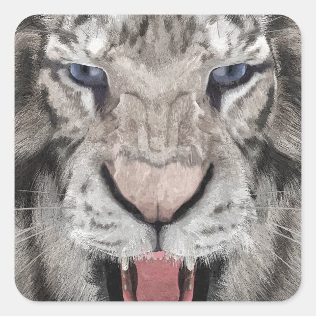 White Tiger Head Wildlife Aesthetic Square Sticker (Front)