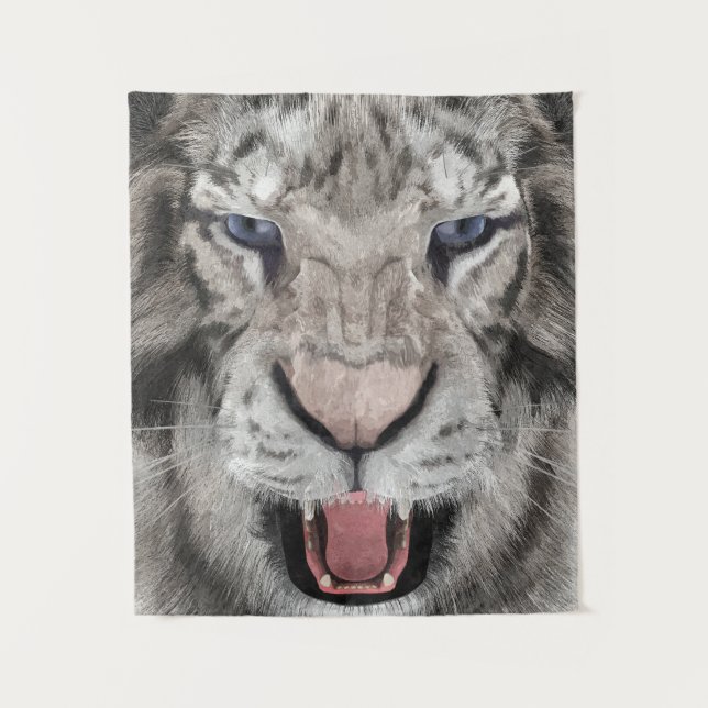 White Tiger Head Wildlife Aesthetic Tapestry (Front)