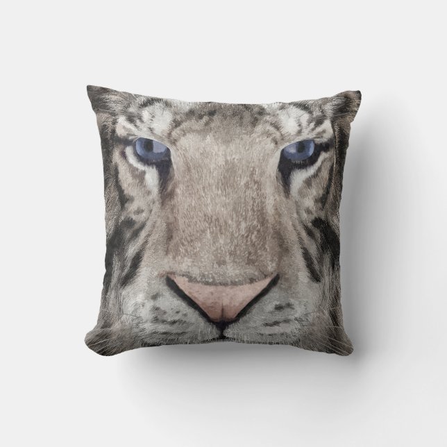 White Tiger Head Wildlife Aesthetic Throw Pillow (Front)
