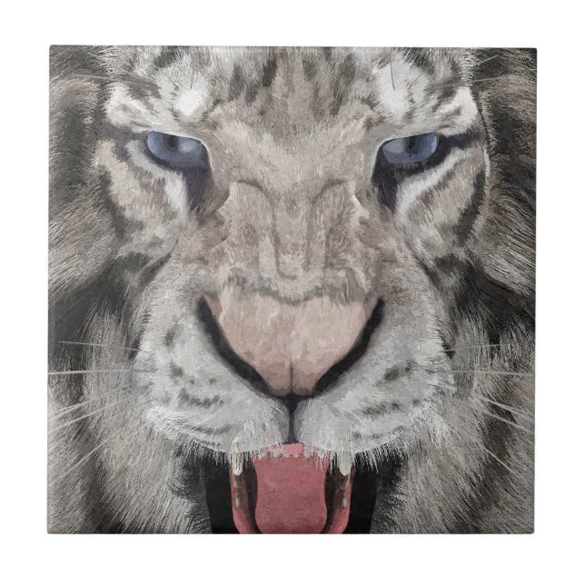 White Tiger Head Wildlife Aesthetic Tile (Front)