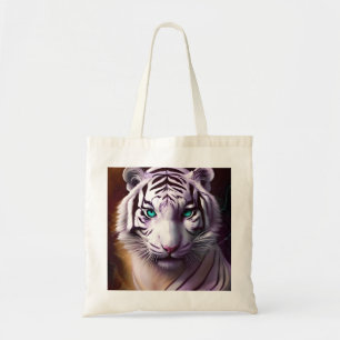 White Tiger Head with Mesmerizing Eyes Tote Bag